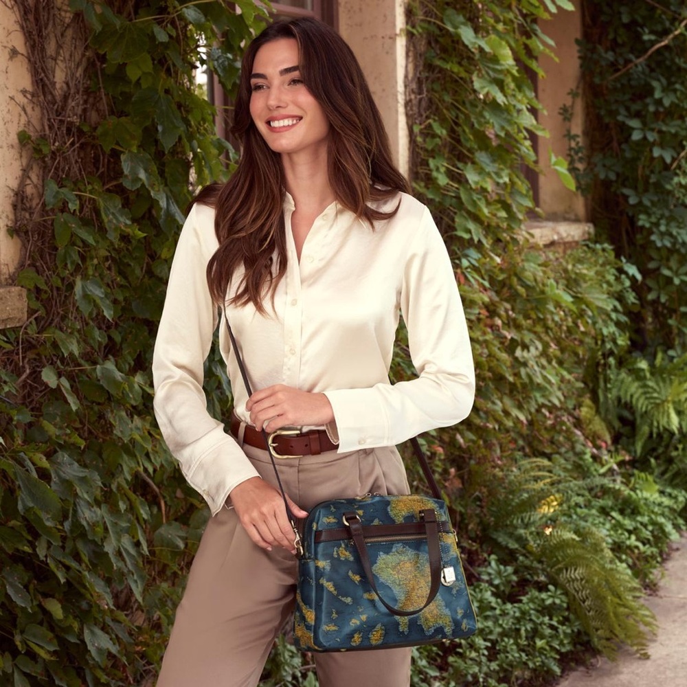 NWOT Patricia Nash Rosora Leather Satchel in Greek Map